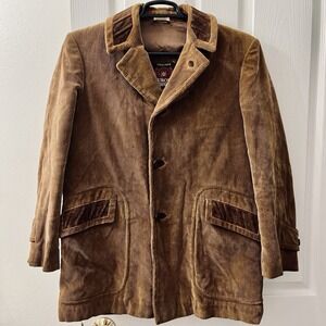 Vintage 70s‎ Europe Craft Corduroy Car Coat Mens 38 Brown Yugoslavia Suede Trim